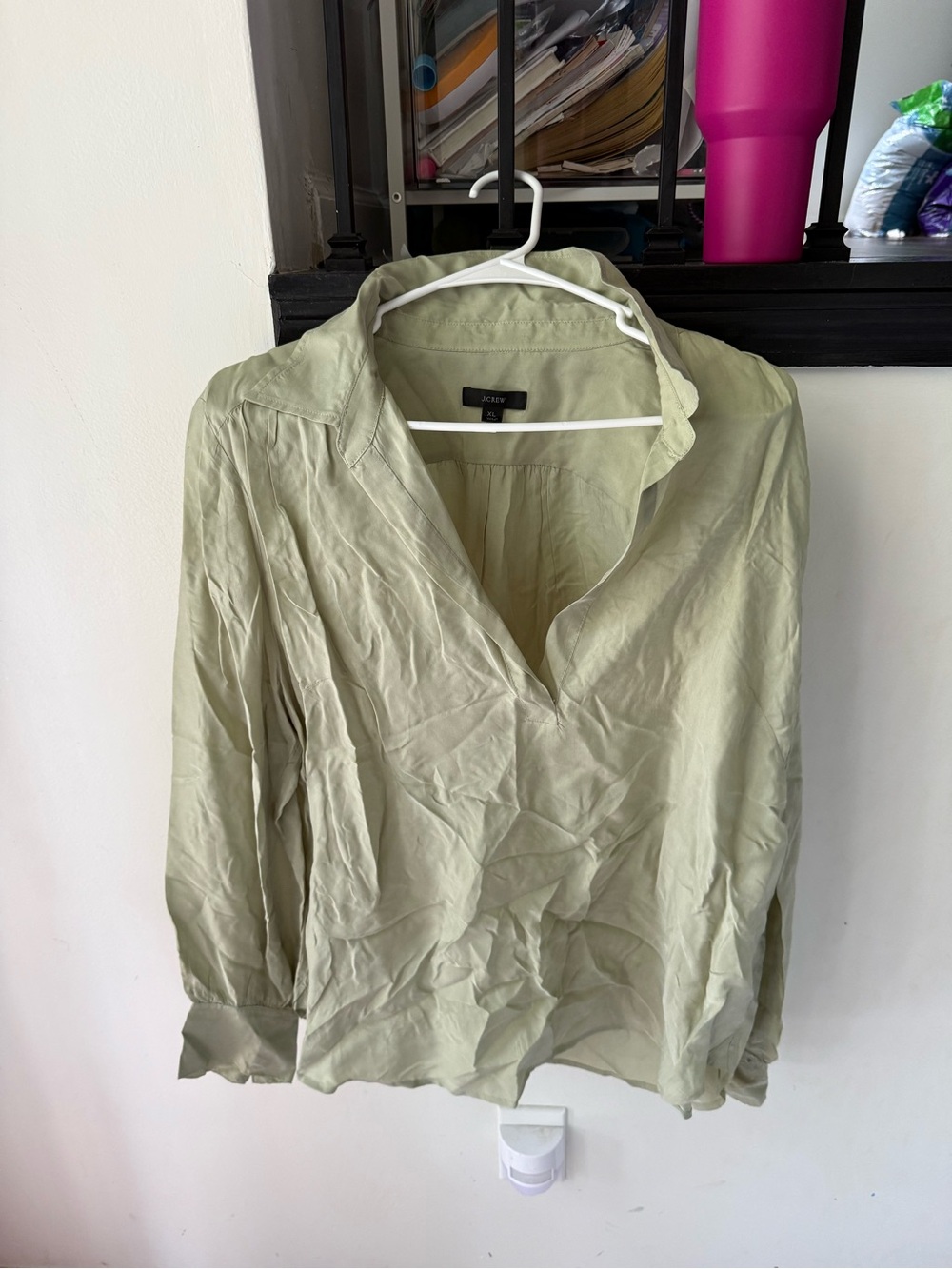J. Crew Light Sage V-Neck Long Sleeve Blouse